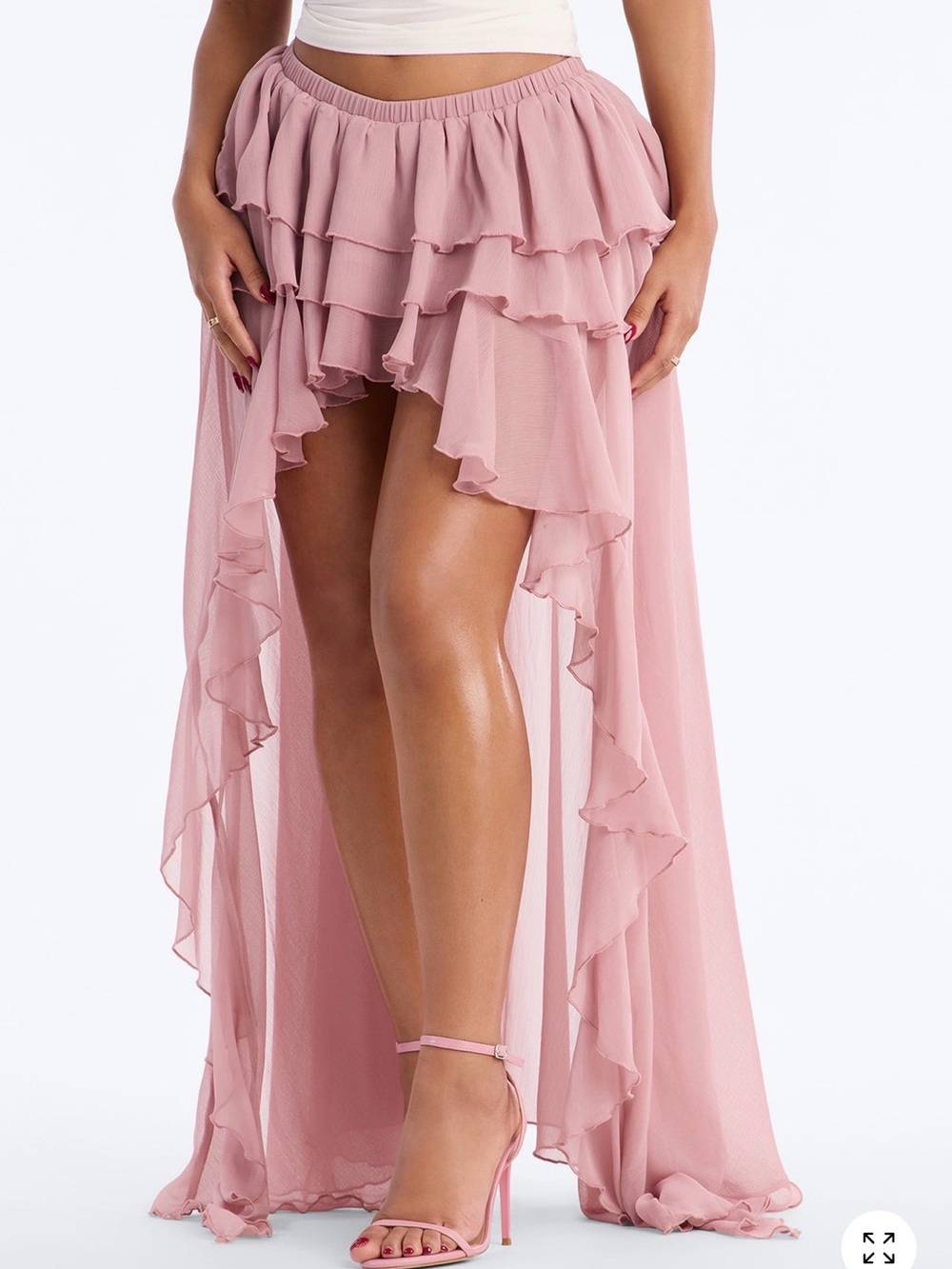 Fashion Nova High-Low Ruffled Chiffon Maxi Skirt in Mauve